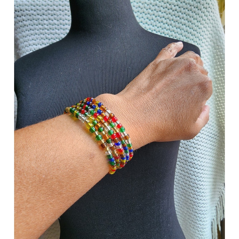 African Beaded Rainbow Maasai Coil Bracelet Made in Kenya